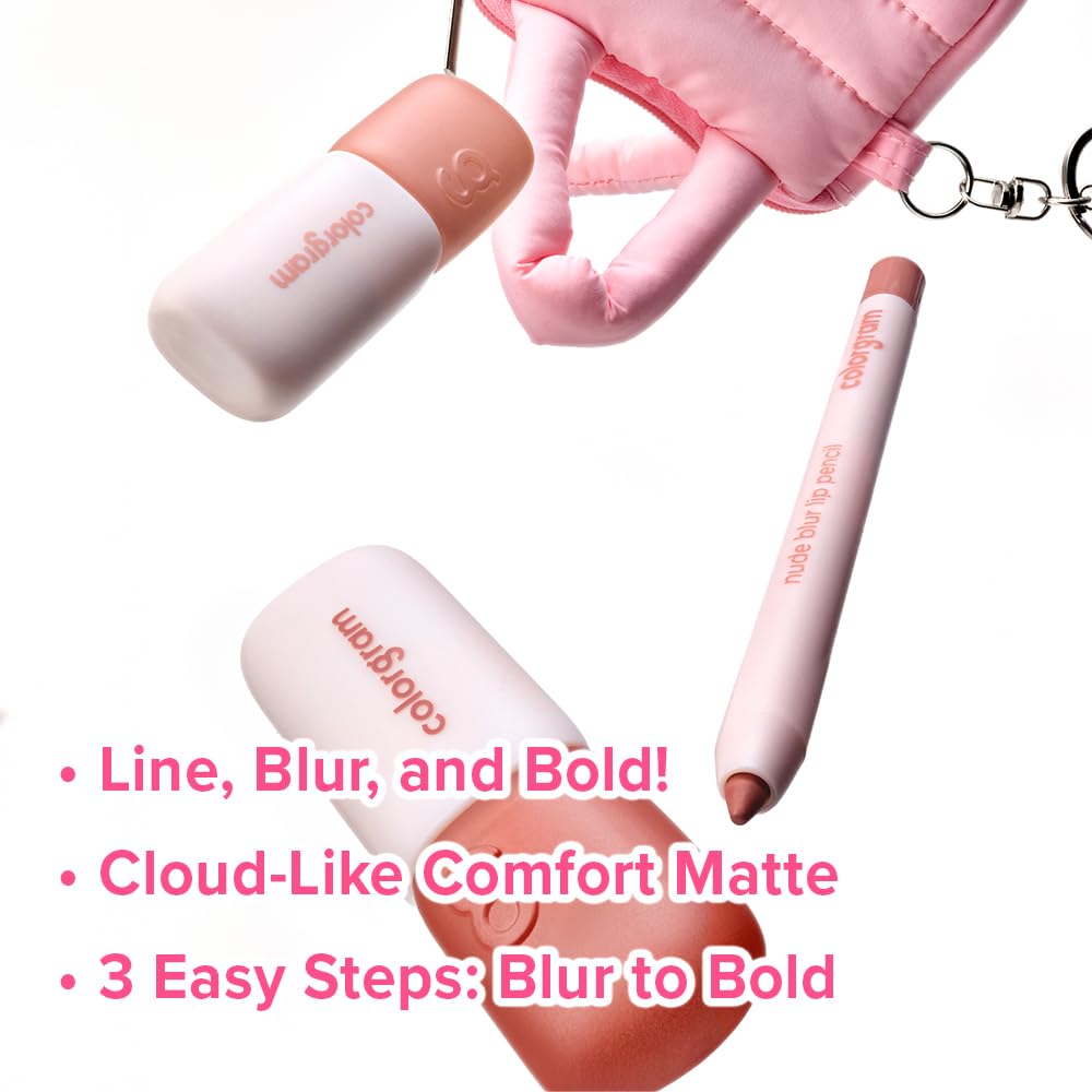 COLORGRAM tint applicator and texture swatch showing buildable powdery finish