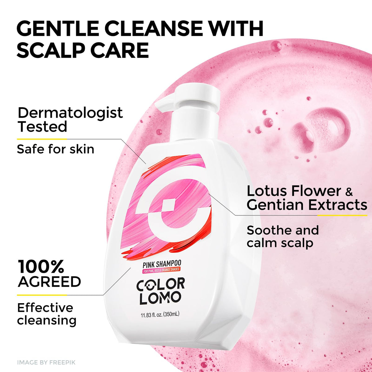 COLORLOMO shampoo lather on wet hair demonstrating effective cleansing