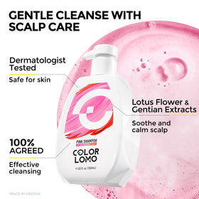 COLORLOMO shampoo lather on wet hair demonstrating effective cleansing