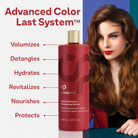 ColorProof bottle beside white nectarine fruit suggesting fresh scent and sensory appeal