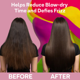 Side-by-side before and after using ColorProof showing smoother, shinier hair