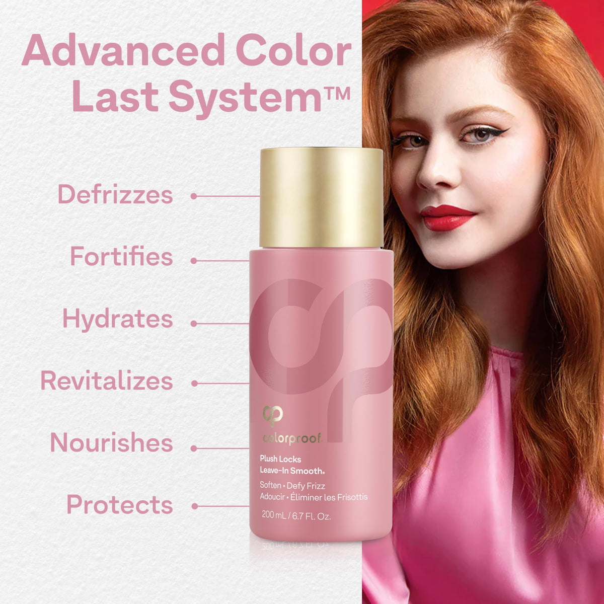 ColorProof bottle beside ruler indicating 6.7 fl oz size and travel-friendly