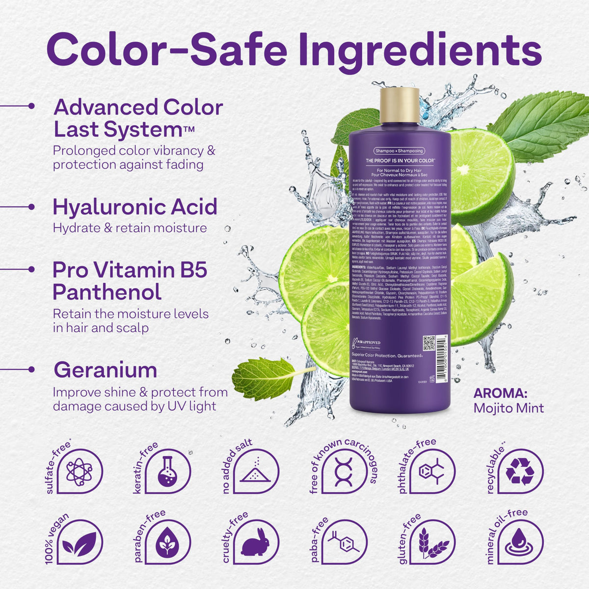 ColorProof bottle pump dispensing shampoo for easy application and controlled use