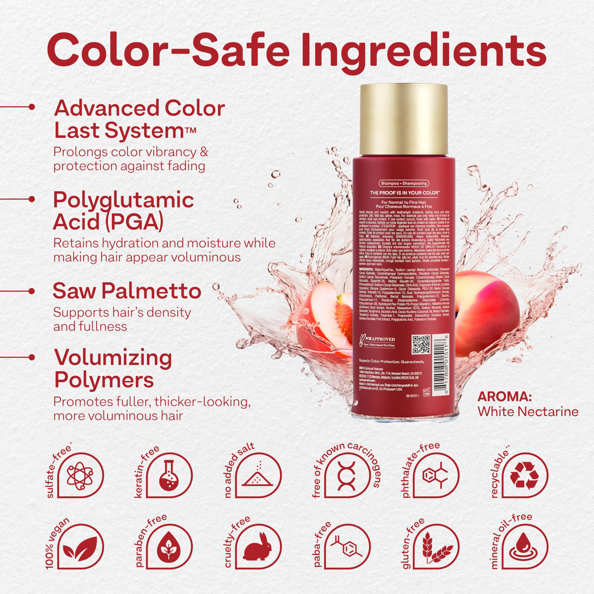 ColorProof label close-up highlighting scent and color-safe formula benefits
