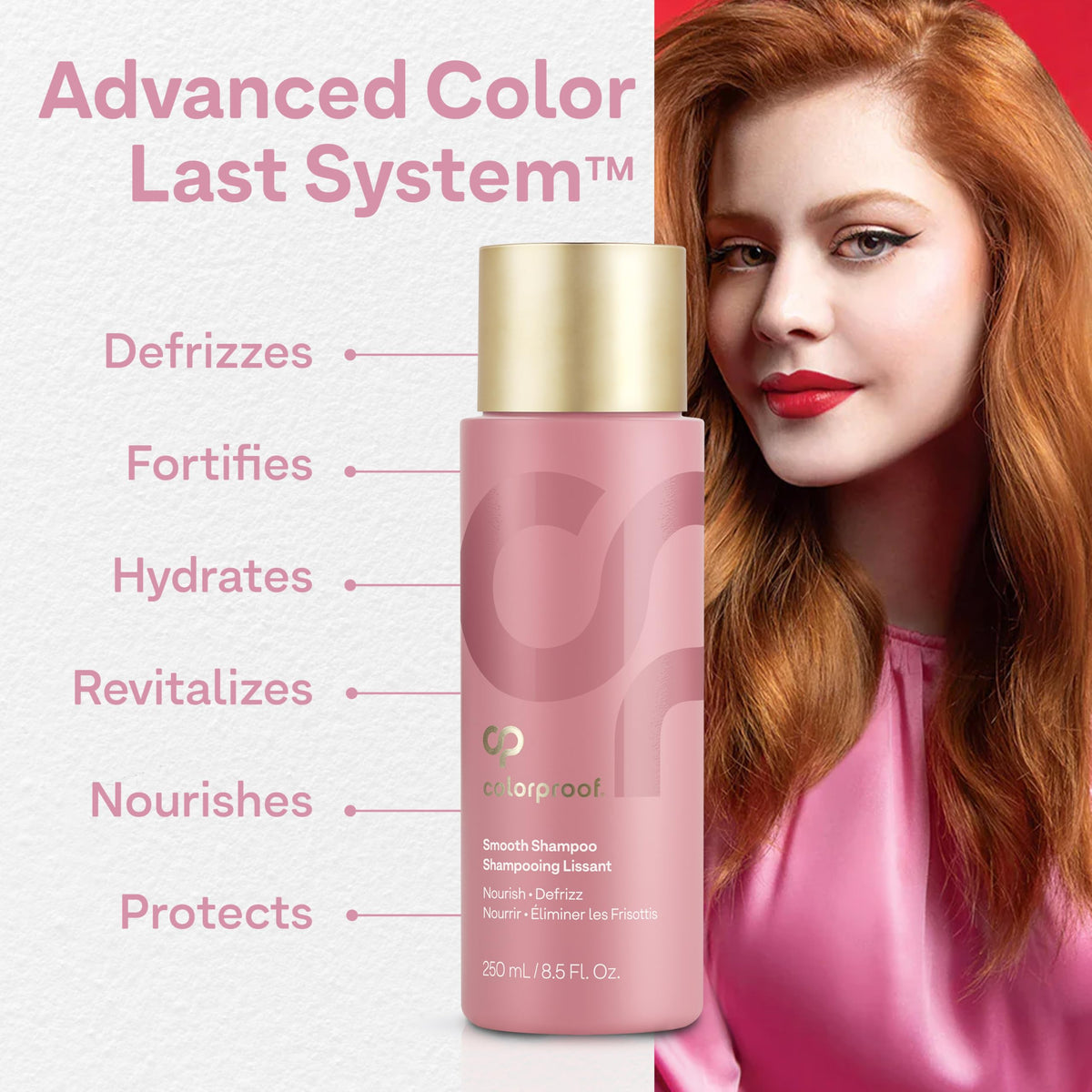 ColorProof Smooth Shampoo in shower illustrating rinsing and manageability