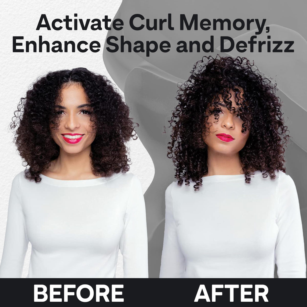 ColorProof before and after curls showing improved definition and shine