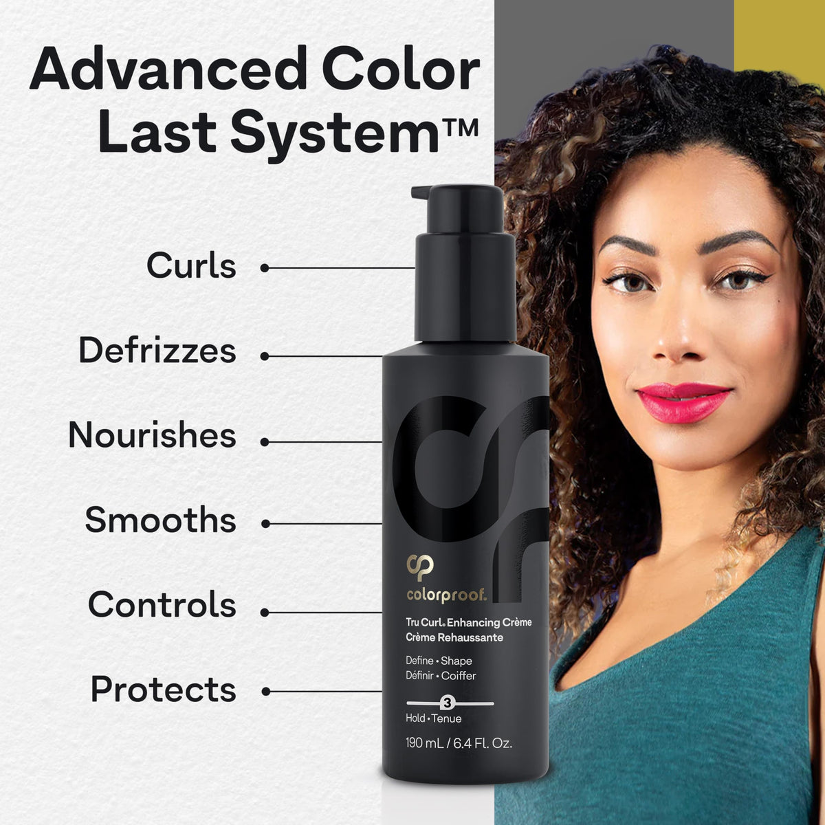 ColorProof bottle next to hand showing 6.4 fl oz scale and travel-friendly size