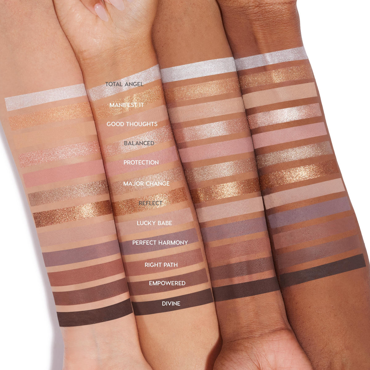 ColourPop 11:11 swatch arm displaying shade range and blendable finishes