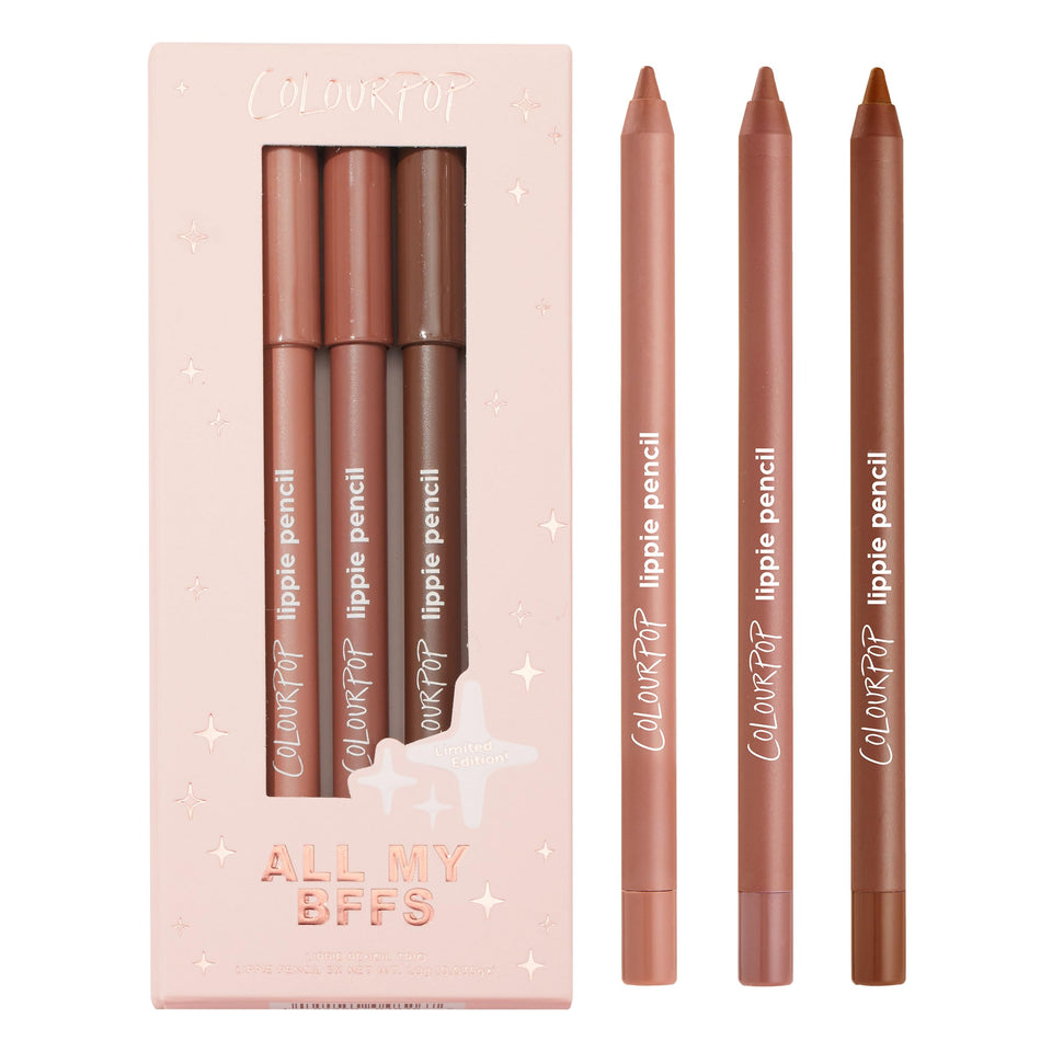 ColourPop front packaging showing three Lippie Pencils and kit branding, clear gift-ready presentation