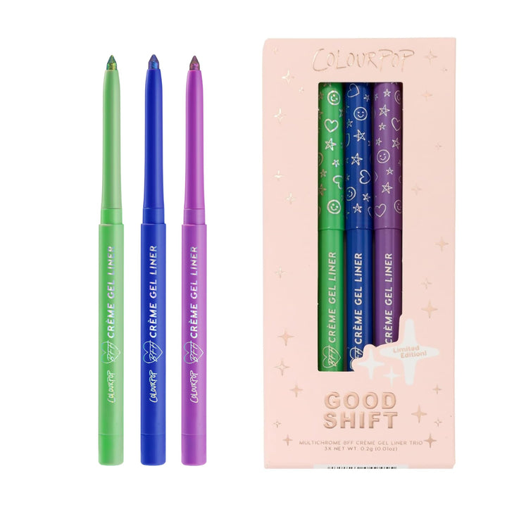ColourPop front packaging showing the 3-count chrome eyeliner kit benefits