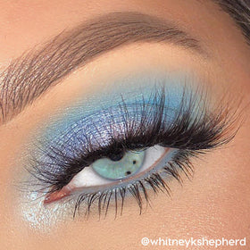 ColourPop worn on eye demonstrating blendable blues and dramatic finish
