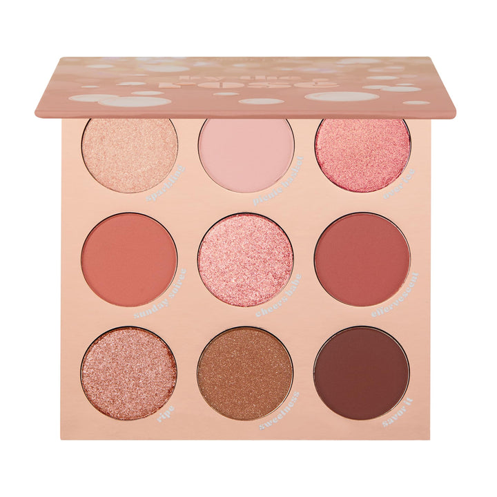 ColourPop palette front open showing all rosé shades and finishes, easy selection benefit