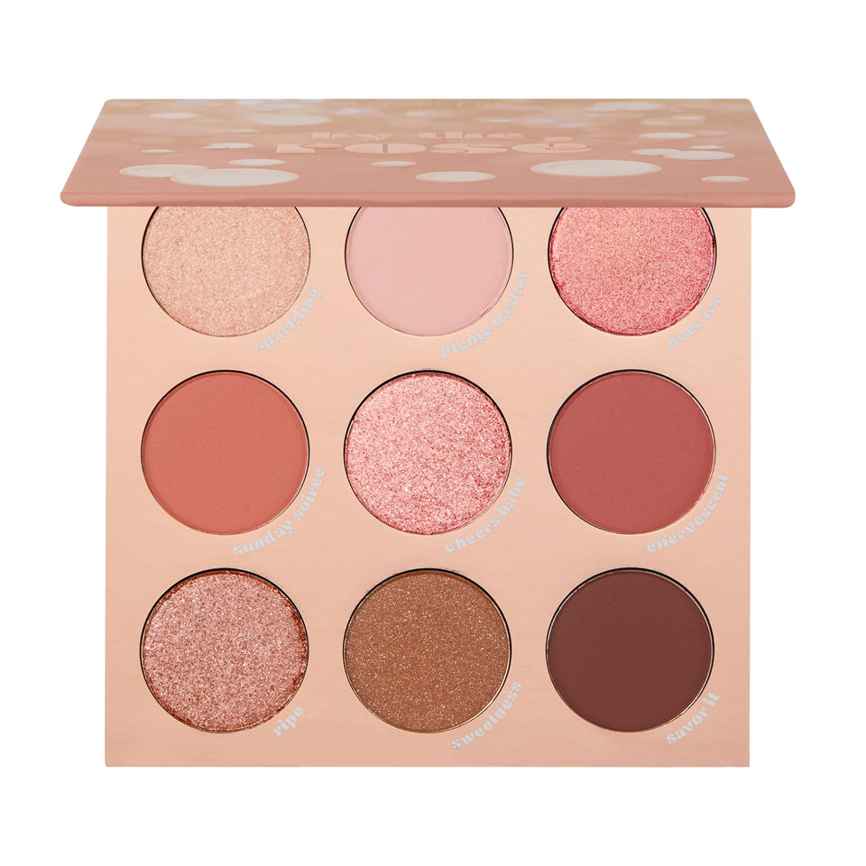 ColourPop palette front open showing all rosé shades and finishes, easy selection benefit