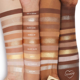 ColourPop close-up of metallic pan highlighting buttery shimmer payoff and reflectivity