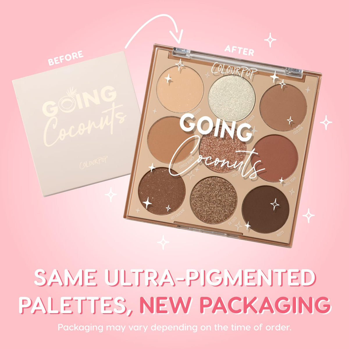 ColourPop open pan view revealing nine cool-toned neutral shades for versatile looks