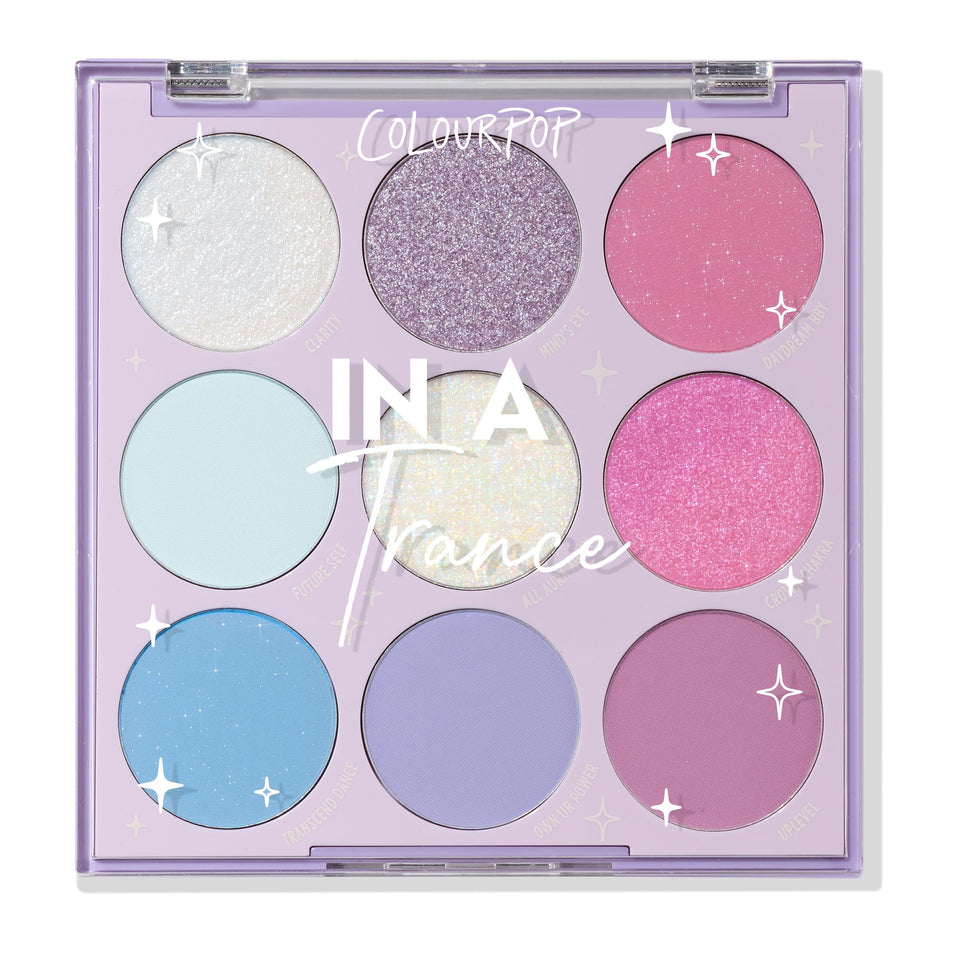 ColourPop palette flatlay showing pans and benefits of versatile finishes