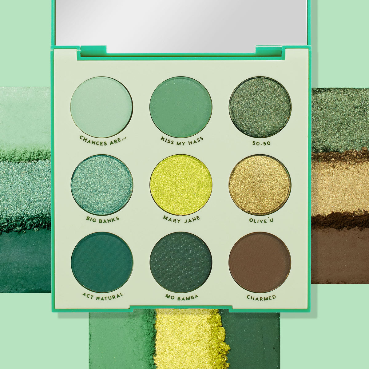 ColourPop lid look using multiple greens showing wearable day-to-night style benefit