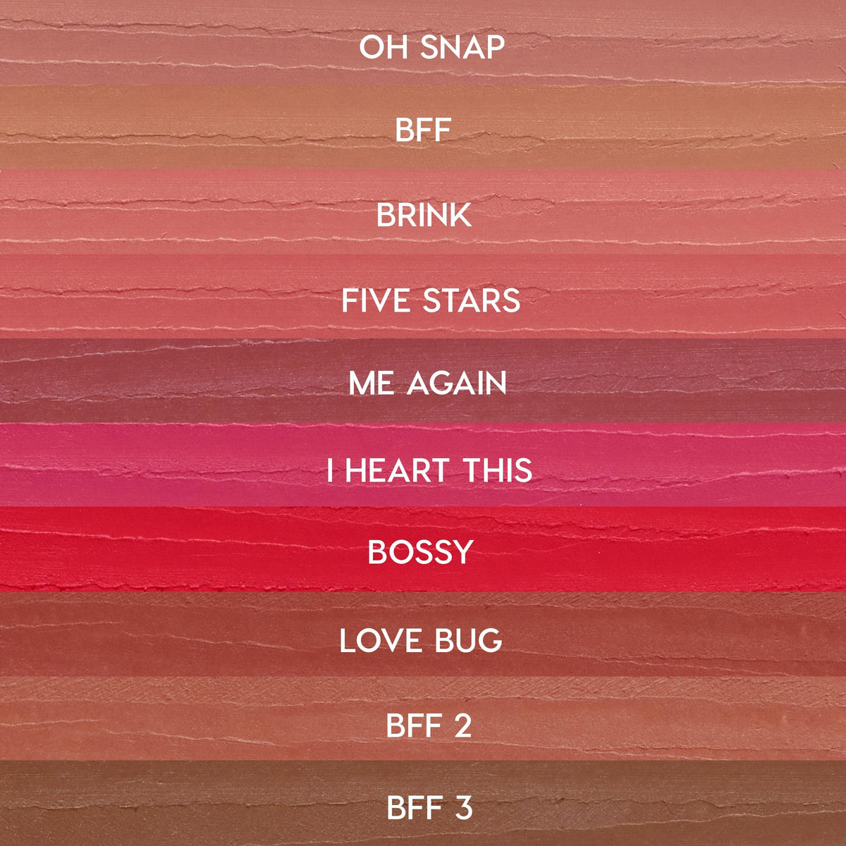 ColourPop lip pencils array flatlay showing all ten shades for mix-and-match looks
