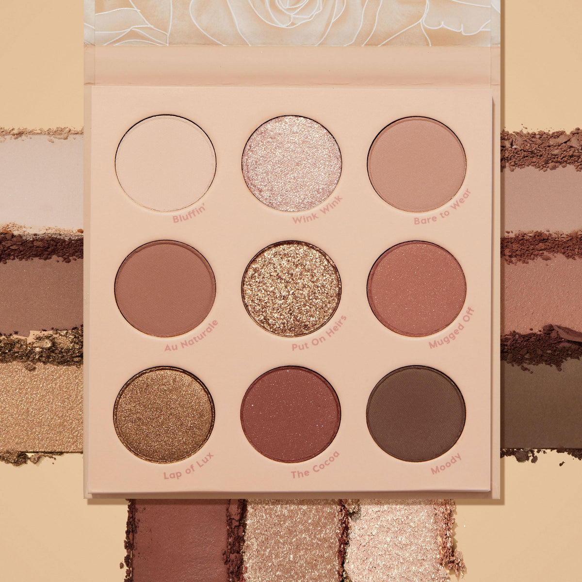 ColourPop open palette top view showing nine warm shades for versatile looks