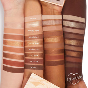 ColourPop close-up of pan textures highlighting matte and metallic finishes for blendability