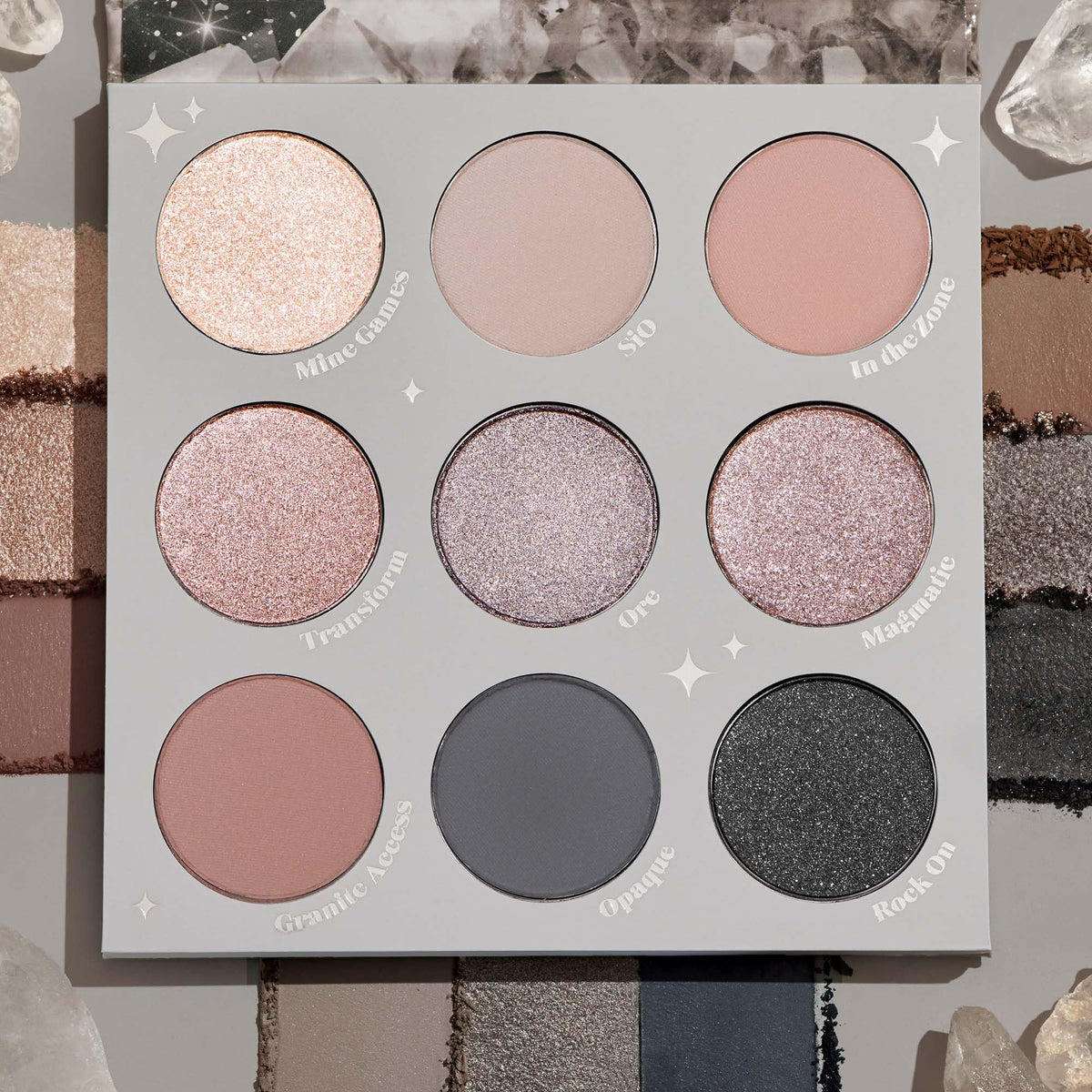 ColourPop close-up of nine pans highlighting shade variety and payoff