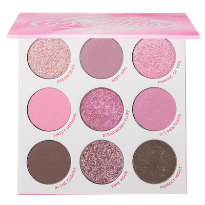 ColourPop front palette view showing nine cool pink and neutral pans for versatile looks