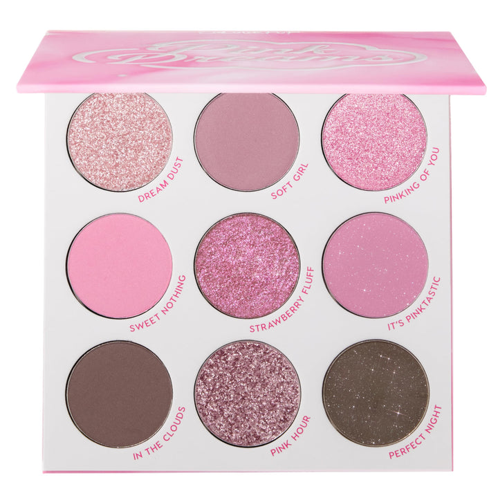 ColourPop front palette view showing nine cool pink and neutral pans for versatile looks