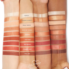 ColourPop arm swatches displaying terracotta and bronze shades for shade comparison