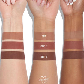 ColourPop swatches on arm showing shade range for easy color picking