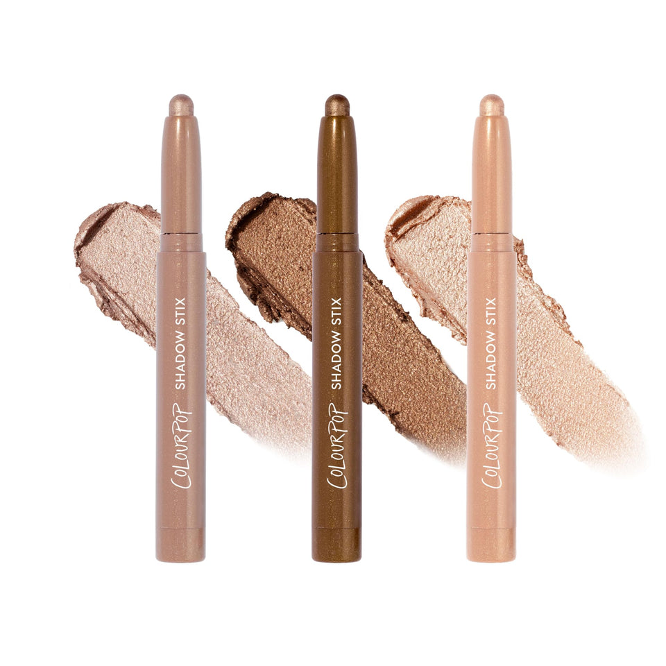 ColourPop front packaging showing three Shadow Stix, quick neutral shimmer