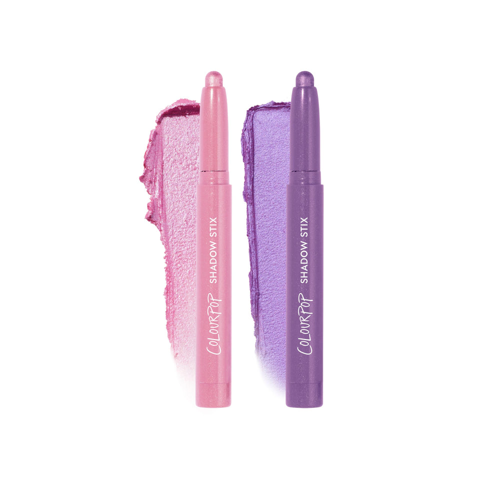 ColourPop Shadow Stix front packaging showing two sticks and benefit: quick application