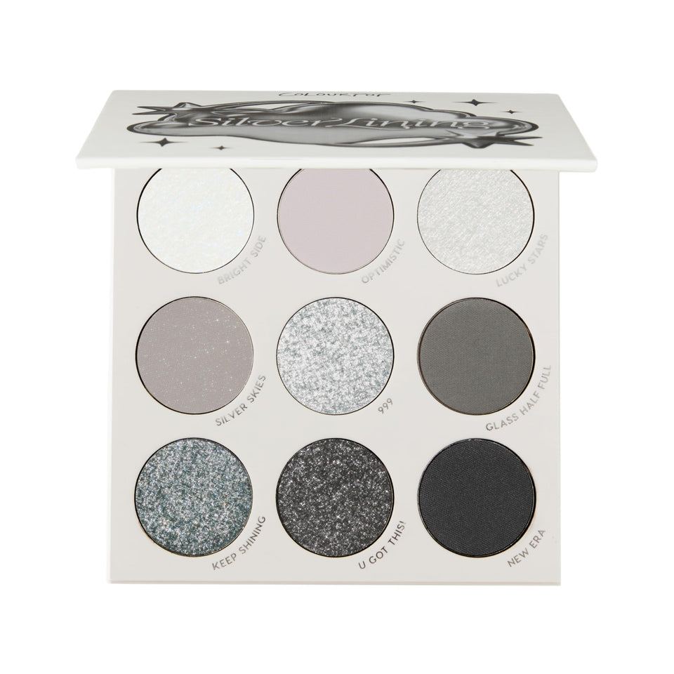 ColourPop front packaging showing 9 pan palette and compact case benefit travel ready