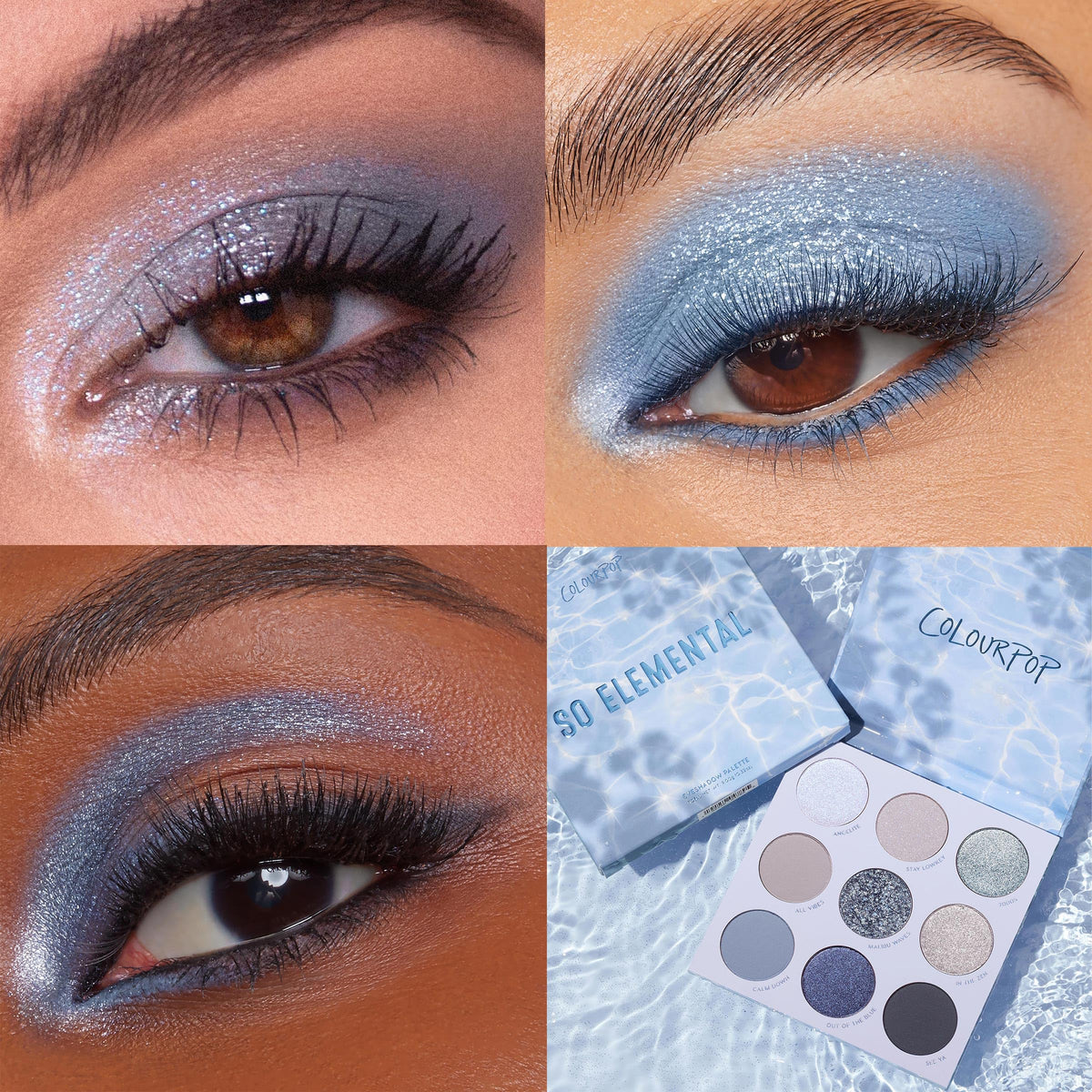 ColourPop So Elemental applied on eyelid showing intense color and metallic shine in use