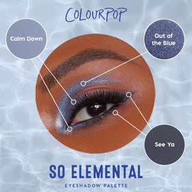 ColourPop So Elemental next to a ruler showing 0.3 oz compact size and travel-friendly scale