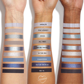 ColourPop So Elemental texture swatch of blue and silver shades demonstrating blendable payoff