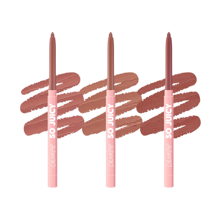 ColourPop product front packaging showing three pencils and kit benefit