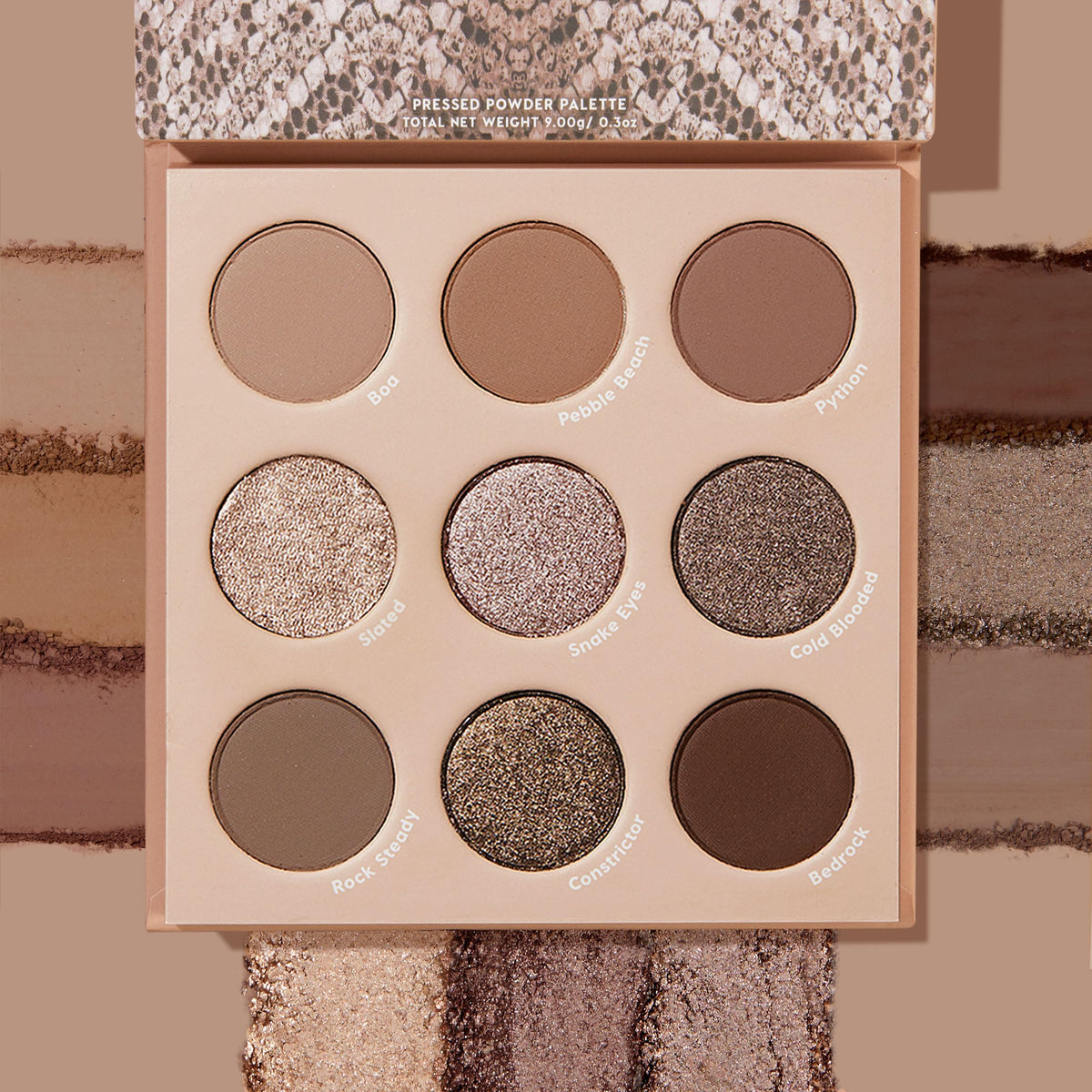 ColourPop open palette flatlay displaying nine cool-toned taupe shades for versatile looks