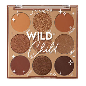 ColourPop Wild Child palette front view showing nine brown shades and versatile finish range