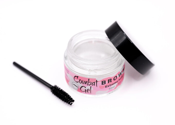 Combat Gel Combat Brow Gel front packaging showing product benefit of secure hold