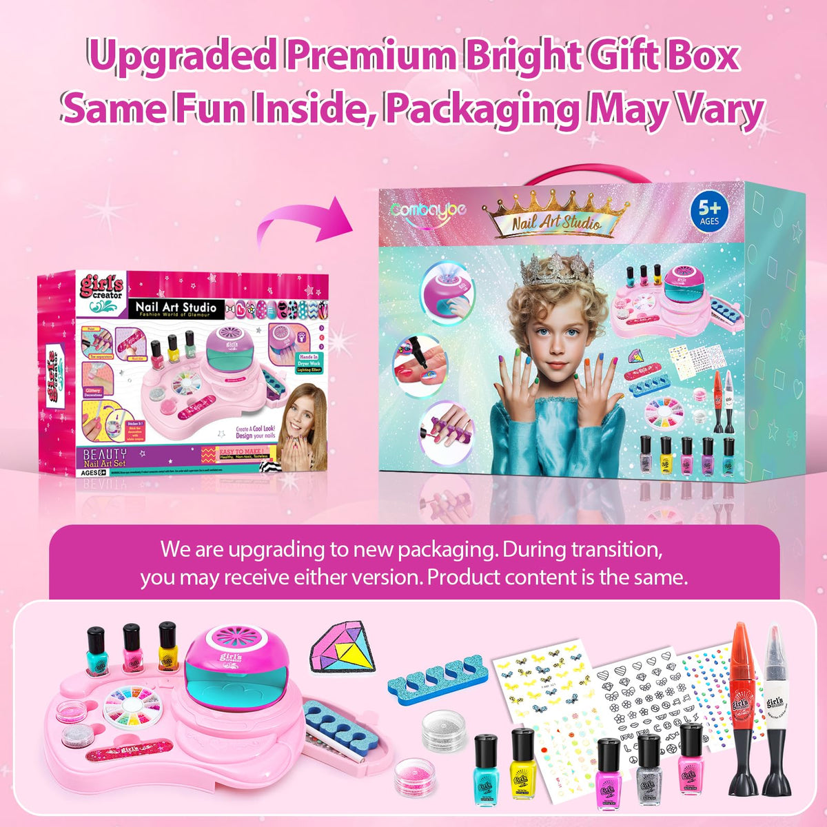 Combaybe five water-based polish colors displayed for safe creative play