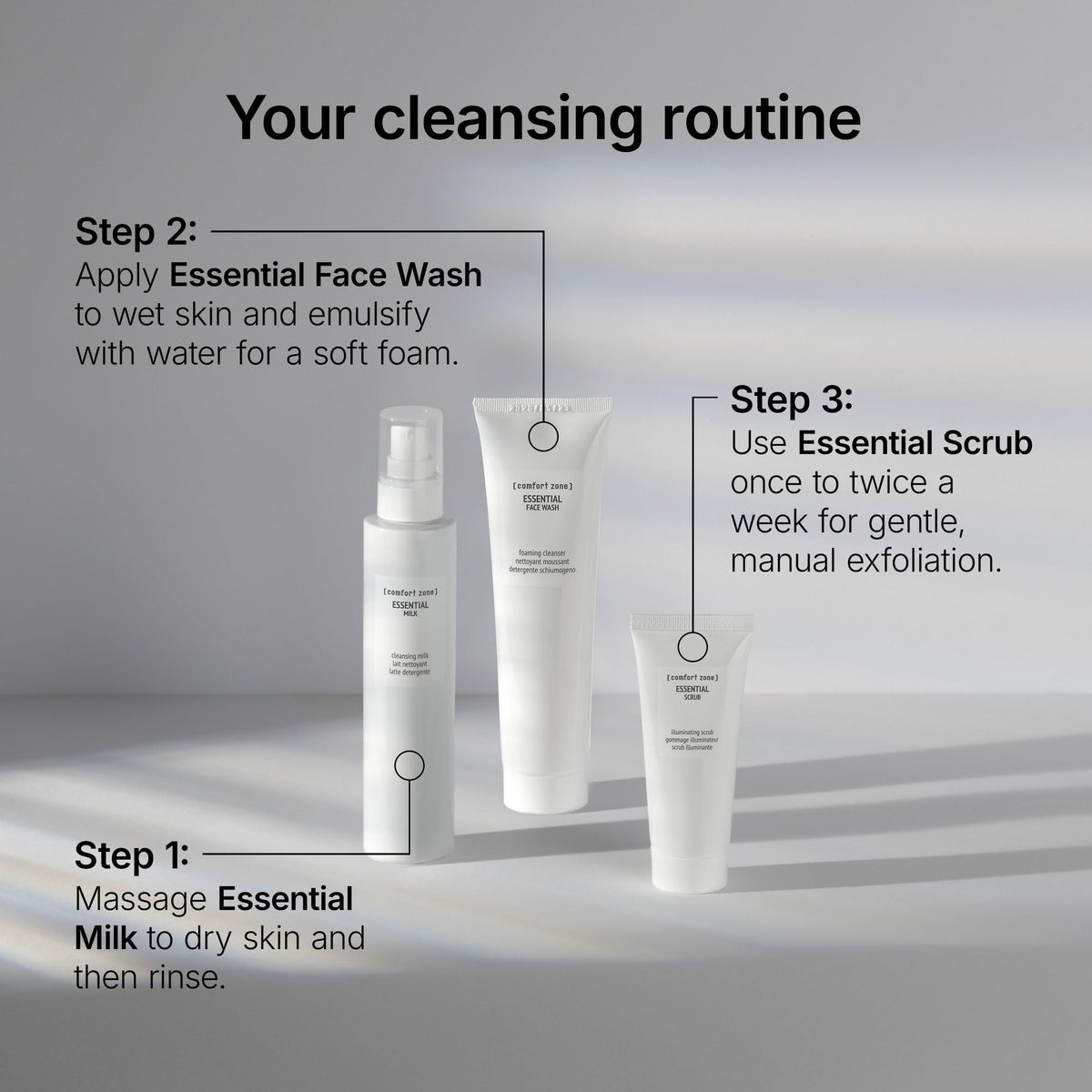 Comfort Zone face wash on bathroom shelf suggesting daily routine benefit