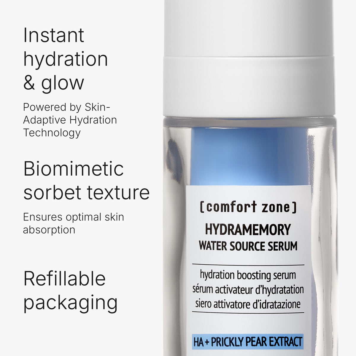 Comfort Zone serum texture close-up showing lightweight hydration benefit