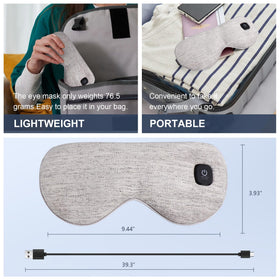 COMFYTHERA eye mask in use on a plane seat providing portable warmth and darkness