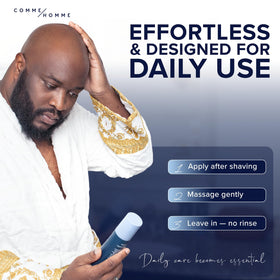 Comme Homme ingredients label highlight of aloe, mango butter and Capislow benefits
