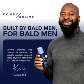Comme Homme in lifestyle outdoor setting portraying fresh, matte scalp appearance