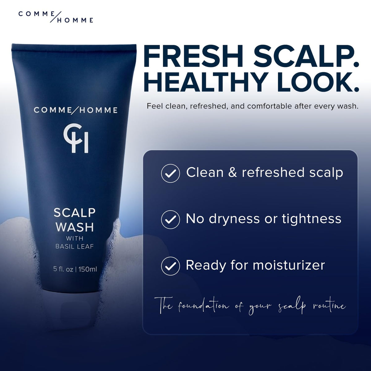 Comme Homme man using in shower demonstrating easy application and refreshing sensation