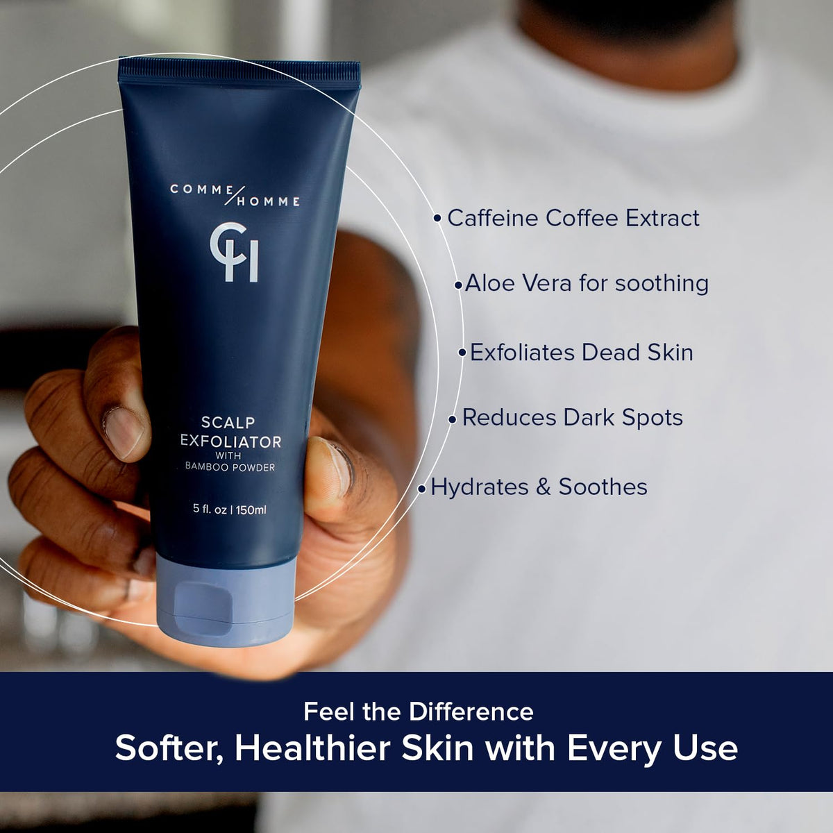 Comme Homme application on scalp before shaving demonstrating pre-shave preparation