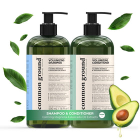 COMMON GROUND front packaging showing shampoo and conditioner, clear product identity and benefits