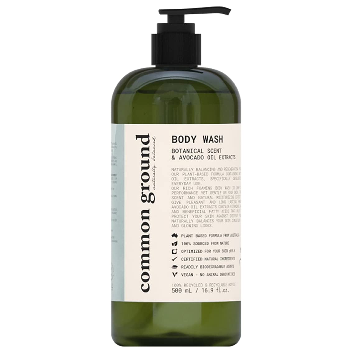 COMMON GROUND front packaging showing bottle design and benefits