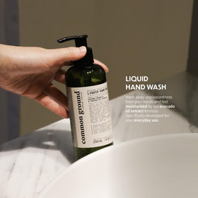COMMON GROUND pump detail illustrating easy dispensing and controlled use for less waste